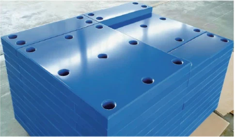 Stacked blue fender facing panels with recessed fixing holes