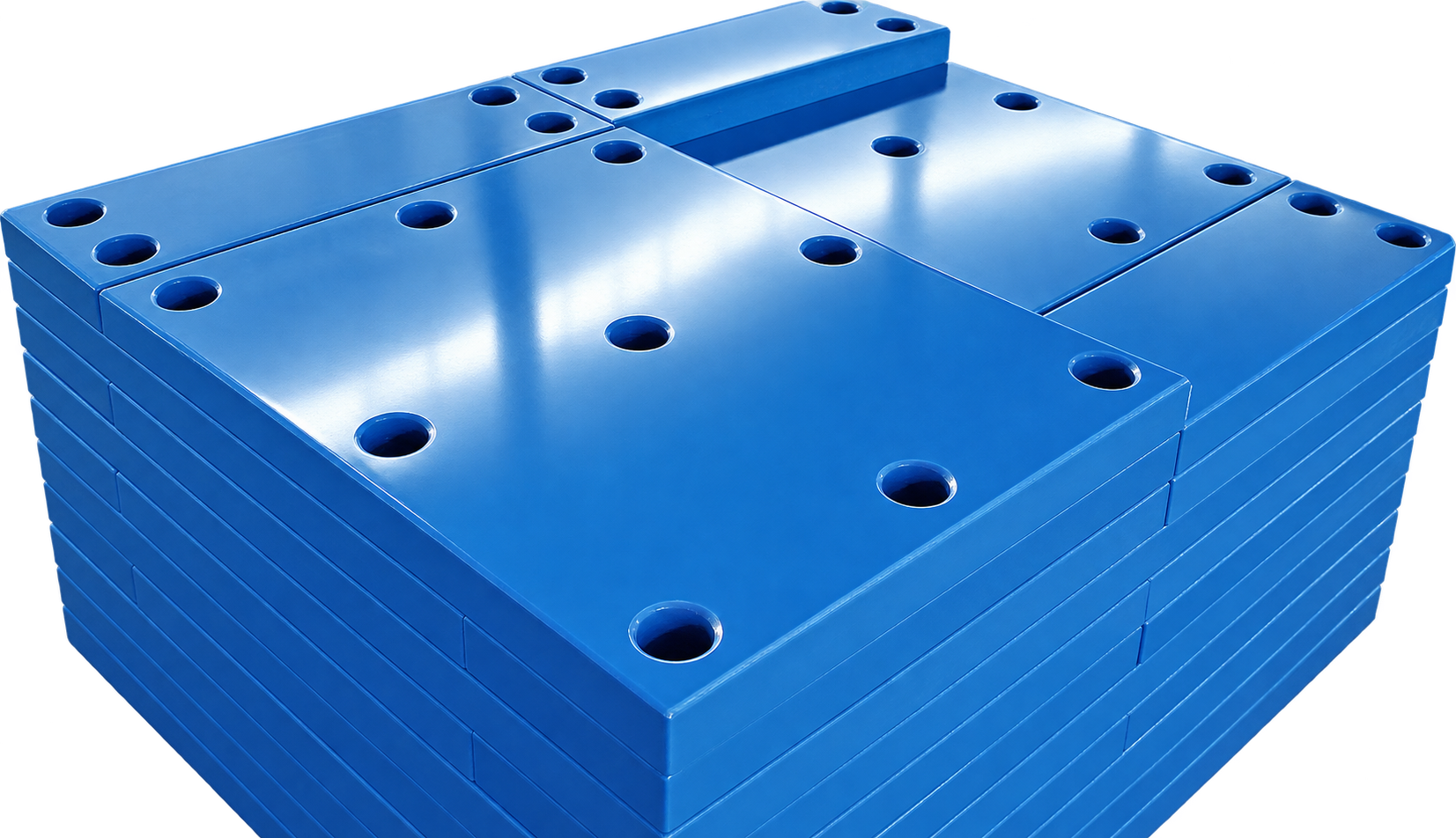 Blue machined fender panels with mounting holes