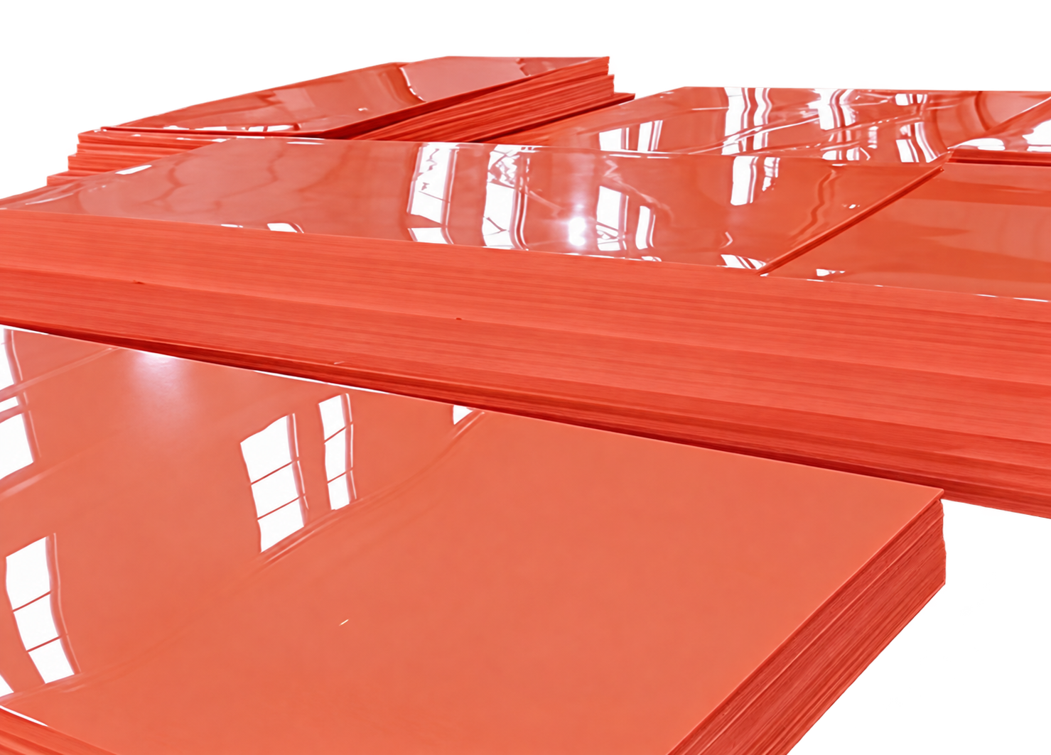 Close-up of stacked smooth coloured UHMWPE sheet surfaces